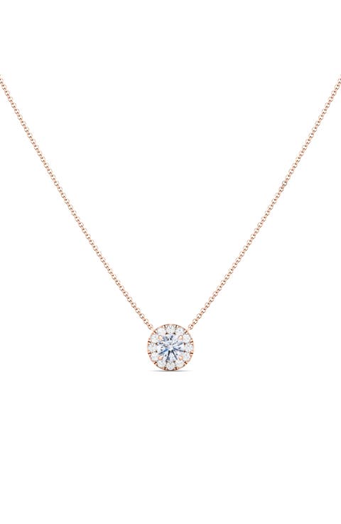 Round Brilliant Halo Lab Created Diamond Pendant Necklace