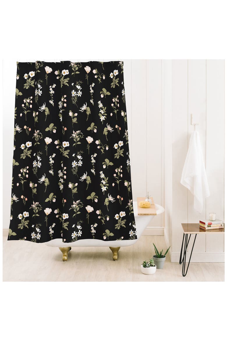Pineberries Botanical Shower Curtain, Alternate, color, BLACK