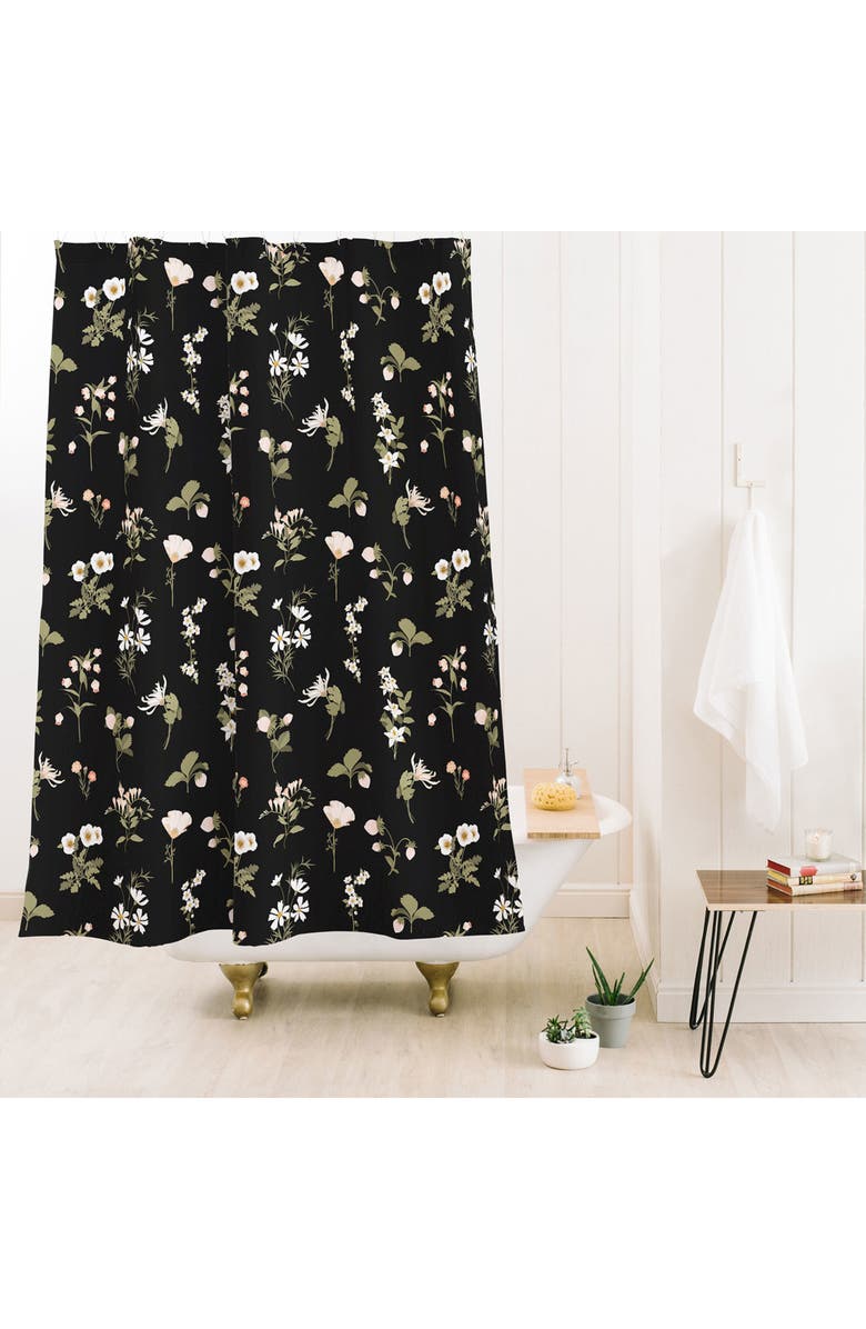Deny Designs Pineberries Botanical Shower Curtain, Alternate, color, Black