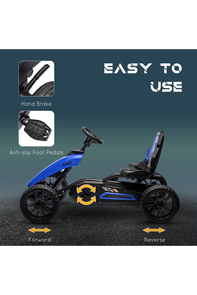 Kids Pedal Go Kart with Adjustable Seat Swing Axle Handbrake Shock Absorbing Wheels, Alternate, color, Blue
