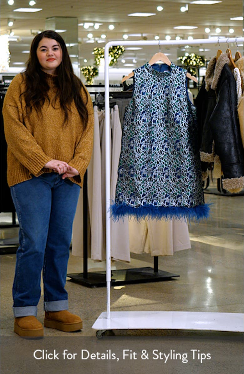 Alyssa Jacquard Feather Trim Sleeveless Minidress, sales video thumbnail