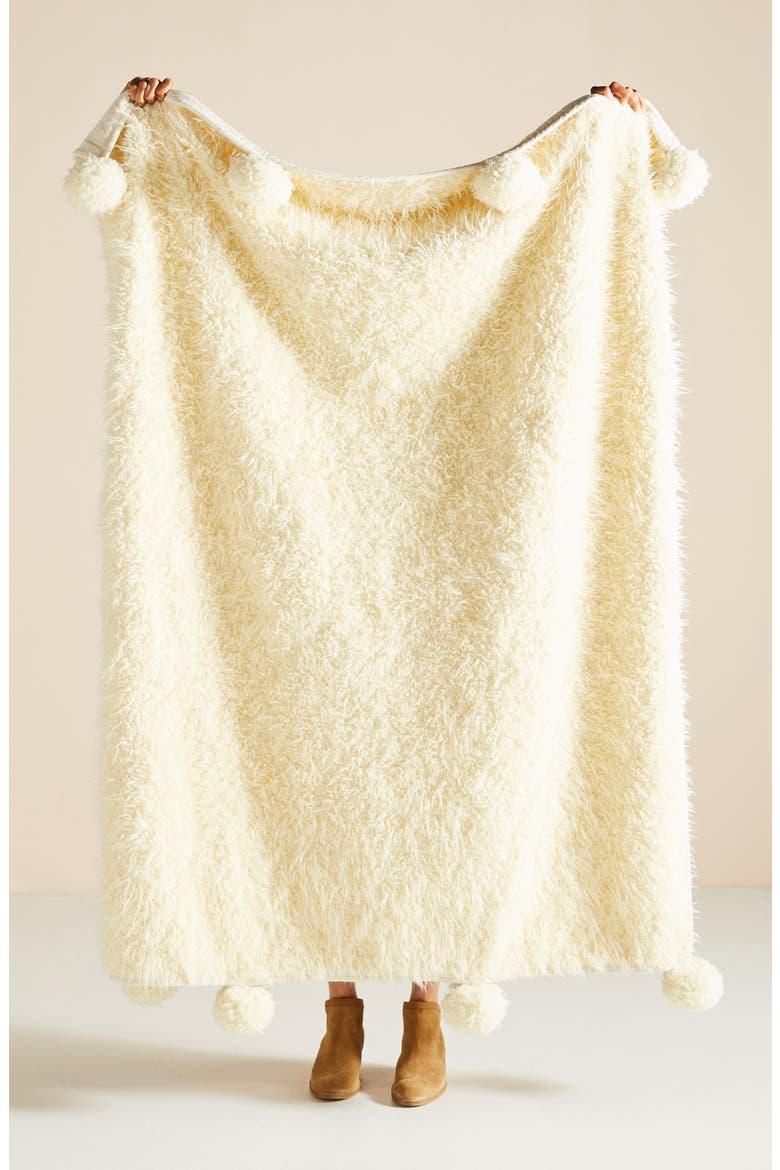 Anthropologie Bailey Faux Fur Throw Blanket, Main, color, IVORY