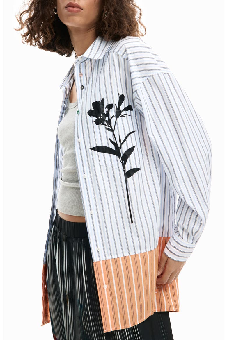 Flower & Stripe Woven Shirt, Alternate, color, OFF WHITE