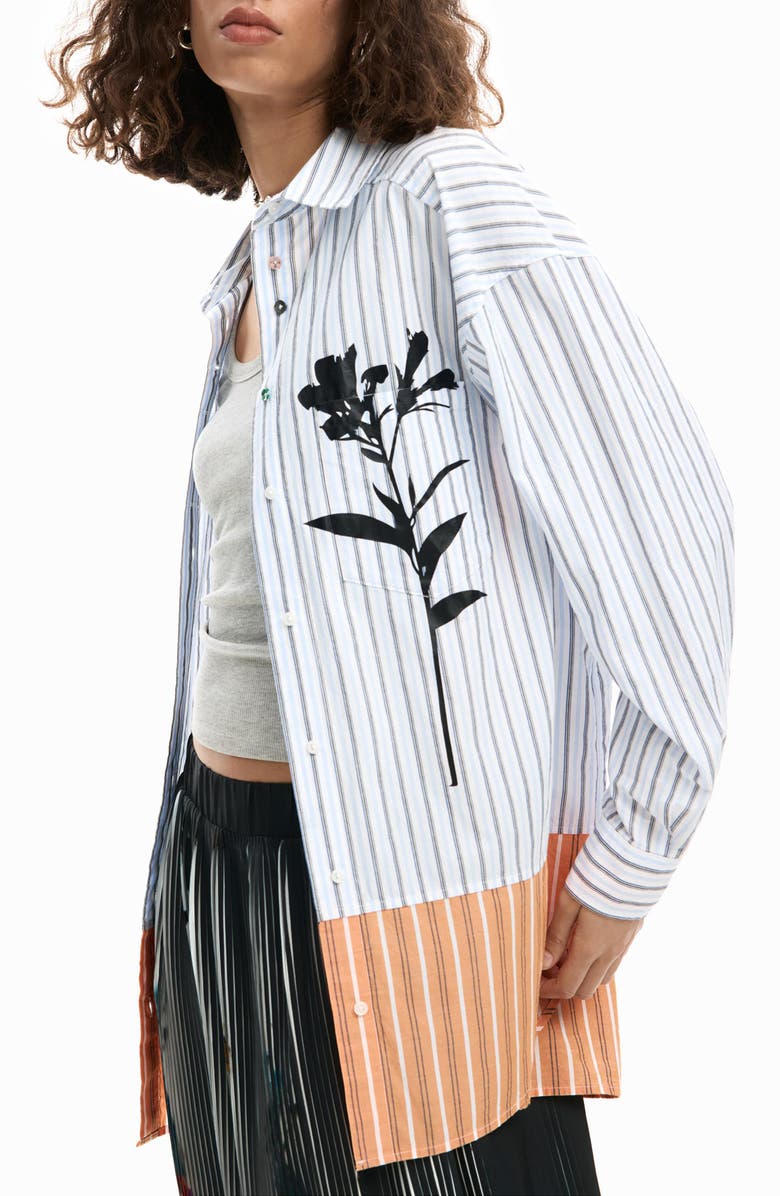 Desigual Flower & Stripe Woven Shirt, Alternate, color, Off White