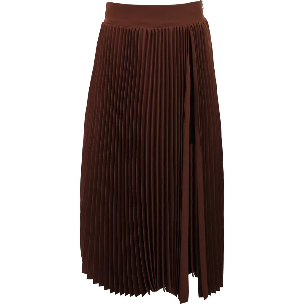 Theo The Label Atlas Pleated High Slit Skirt In Blue