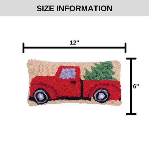 C & F Home C&f Home Red Truck W/ Christmas Tree Hooked Petite/small Accent Pillow, 6" X 12" In Red