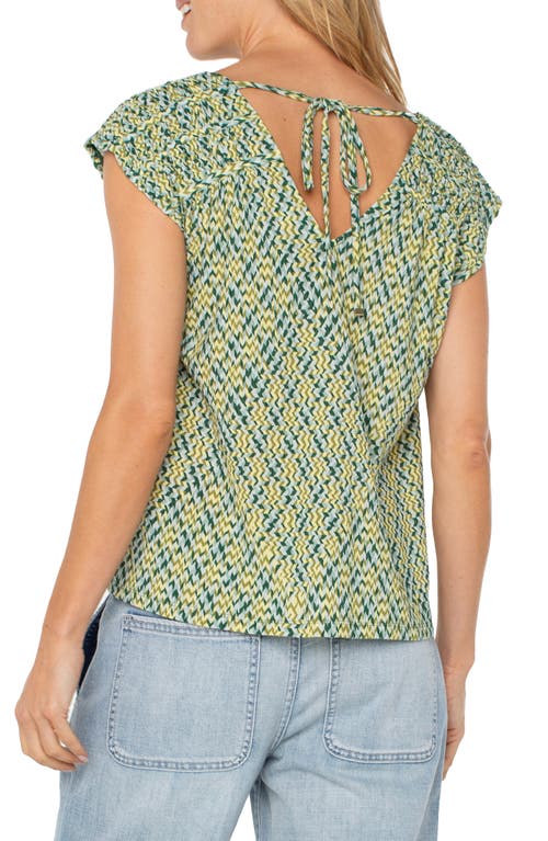 Liverpool Los Angeles Short Sleeve Back Tie Top In Green Chevron