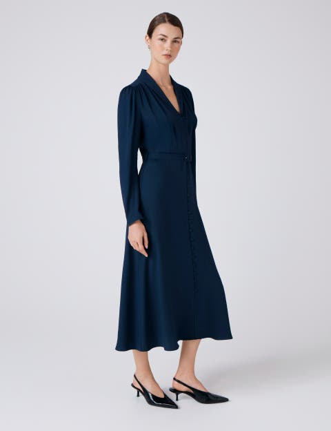Elena Crepe Button Through Midi Dress