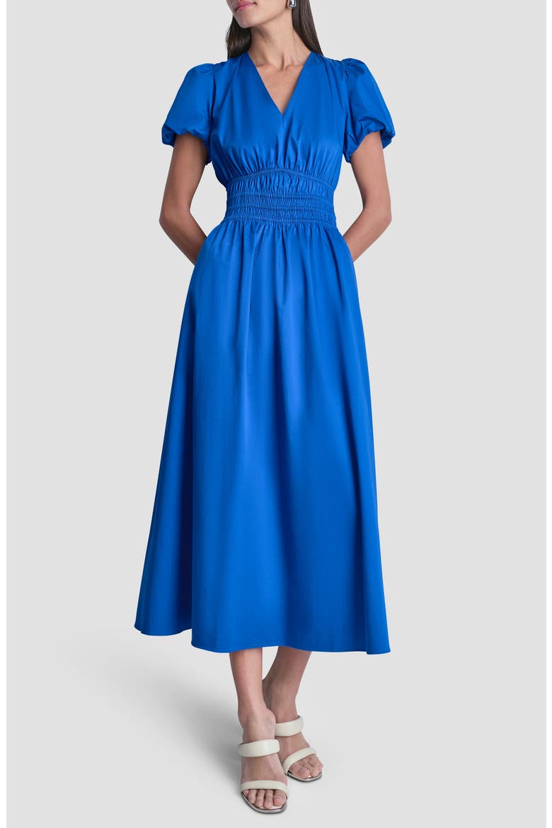 V-Neck Smocked Midi Dress, Main, color, COBALT