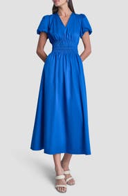 DKNY V-Neck Smocked Midi Dress