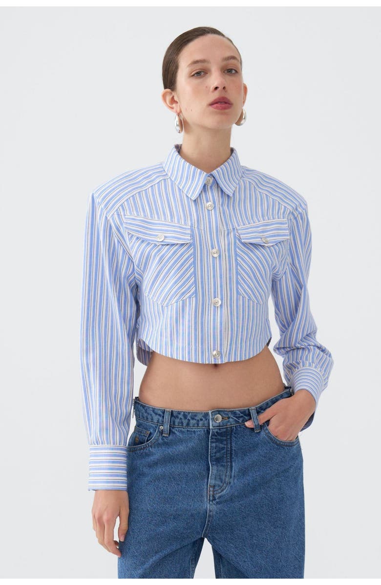 Nocturne Striped Shirt with Shoulder Pad, Main, color, 