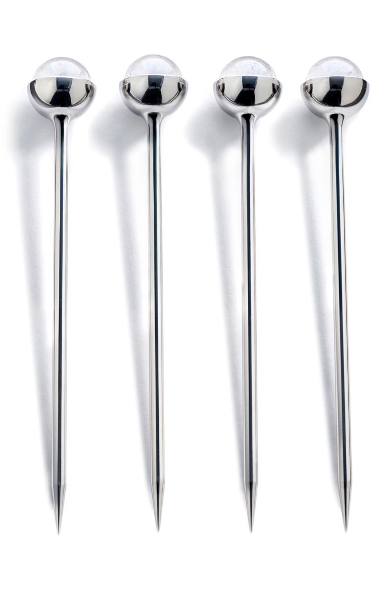 ANNA New York Set of 4 Crystal Cocktail Picks, Main, color, Clear/ White And Silver