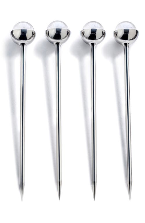 Anna New York Set Of 4 Crystal Cocktail Picks In Clear/white And Silver