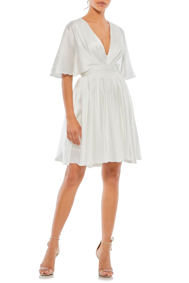 Satin Cape Sleeve Mini with V-Neckline, Main, color, WHITE