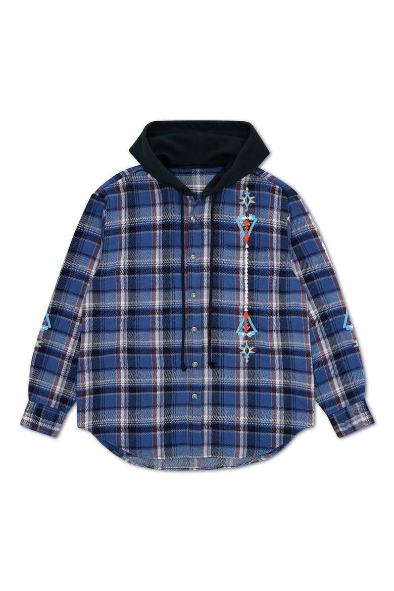 Embroidered Hooded Plaid Shirt, Main, color, Blue