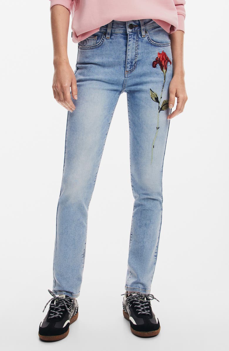 Desigual Aina Embroidered Skinny Jeans, Main, color, 