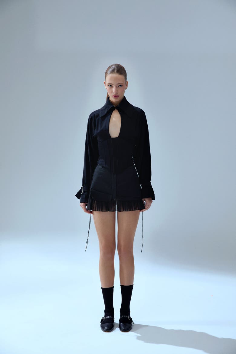 Wool Blend Your *Itch Corset Blouse, Alternate, color, BLACK