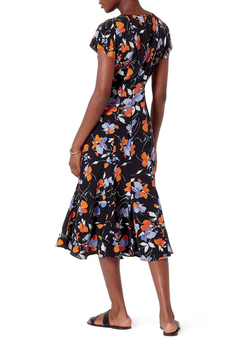 Haben Floral Silk Midi Dress, Alternate, color, CAVIAR