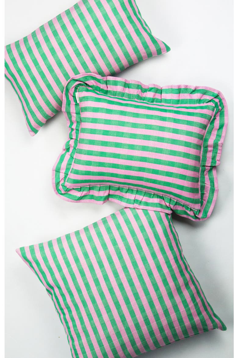 Handwoven Classic Ruffle Square Cotton Throw Pillow, Alternate, color, Green