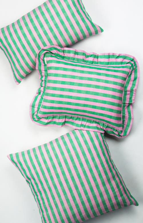 Archive New York Handwoven Classic Ruffle Square Cotton Throw Pillow In Green
