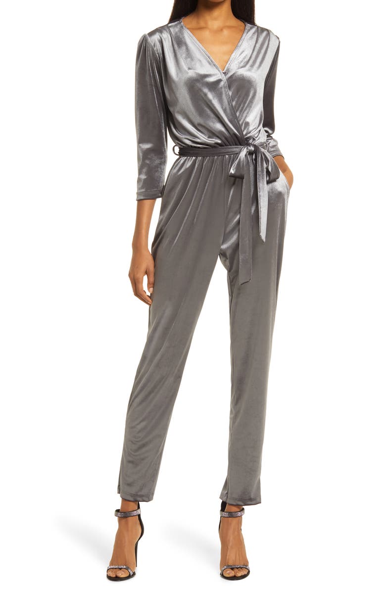 Fraiche by J Velvet Tie Waist Jumpsuit, Main, color, 