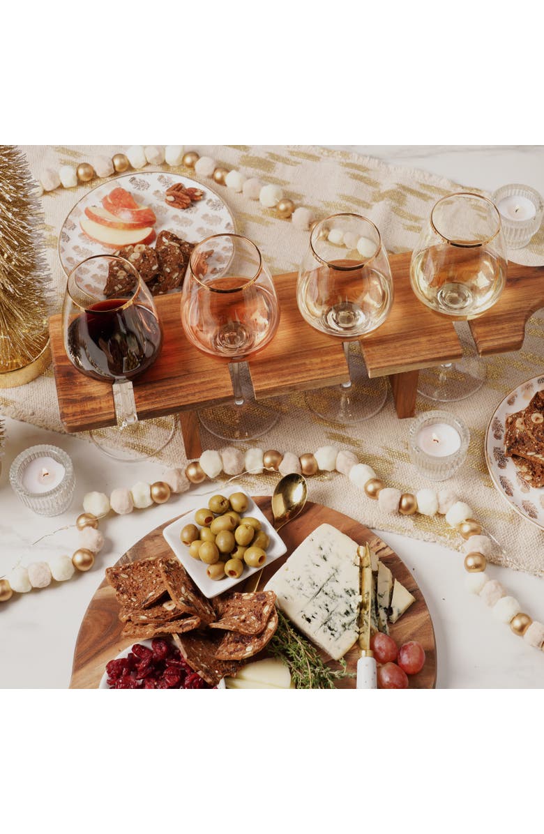 TWINE Acacia Wood Easy Transport Wine Flight Carrier, Alternate, color, Brown