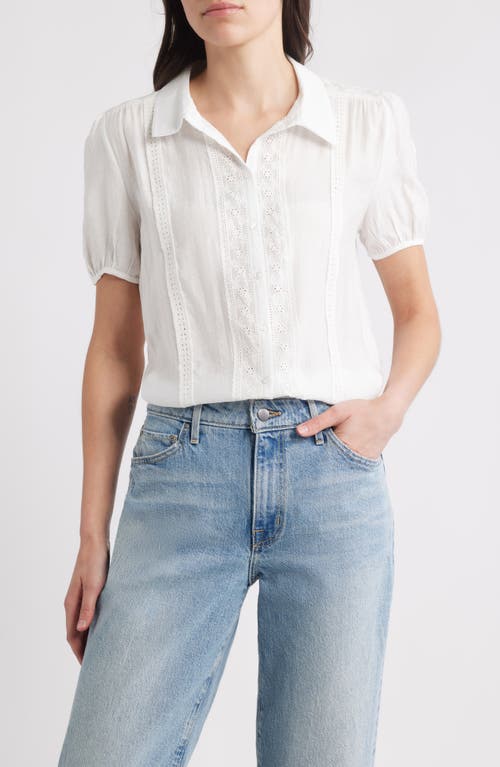 Bobeau Eyelet Detail Short Sleeve Button-Up Shirt in White  product