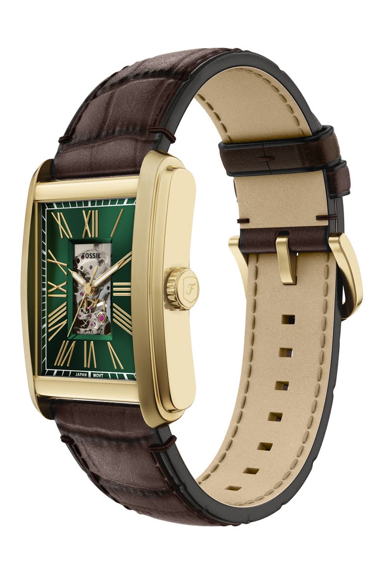 Carraway Open Heart Leather Strap Watch, 30mm x 42mm, Alternate, color, BROWN/ GREEN