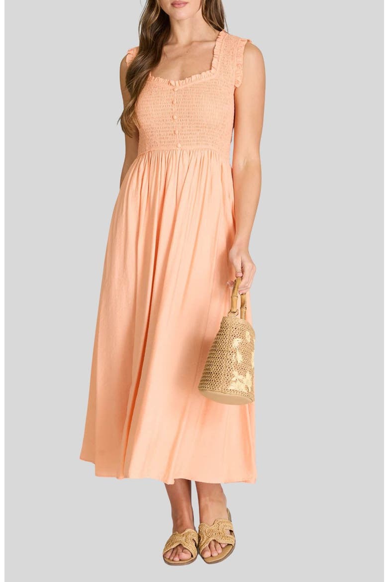 Smocked Midi Dress, Main, color, LIGHT ORANGE