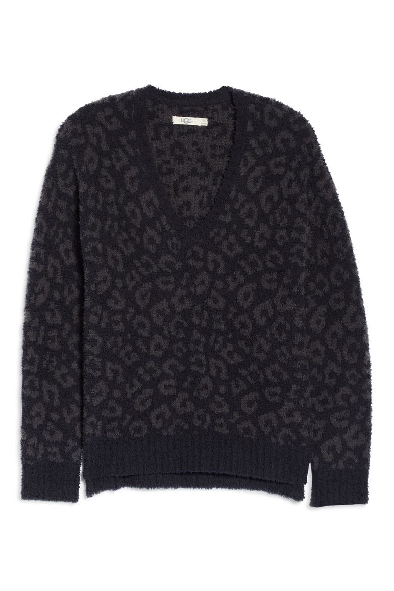 UGG Cecilia V-Neck Sweater, Alternate, color, BLACK LEOPARD