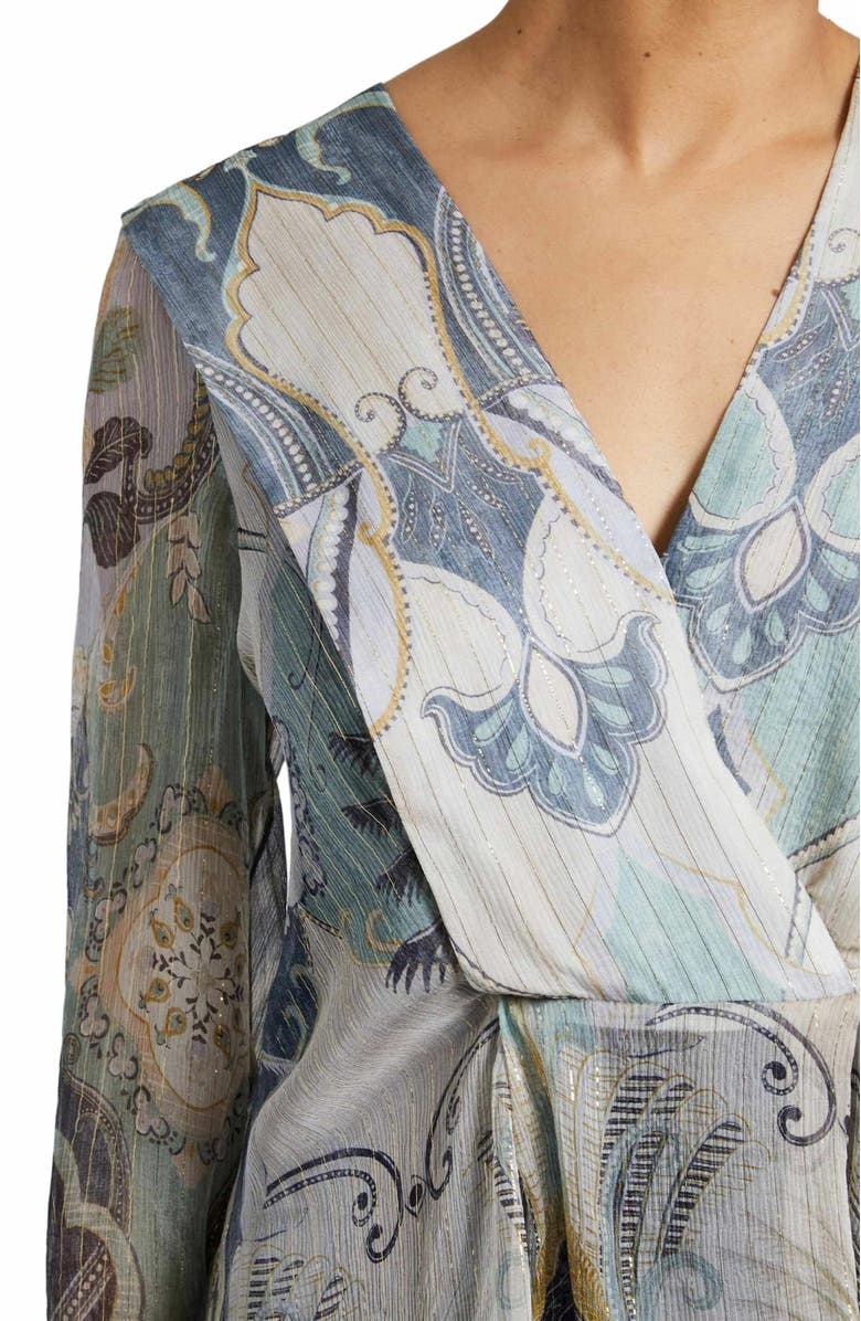 Santorelli MIRANDA Long Sleeve Handkerchief Blouse in Printed Silk Crinkle Chiffon, Alternate, color, 