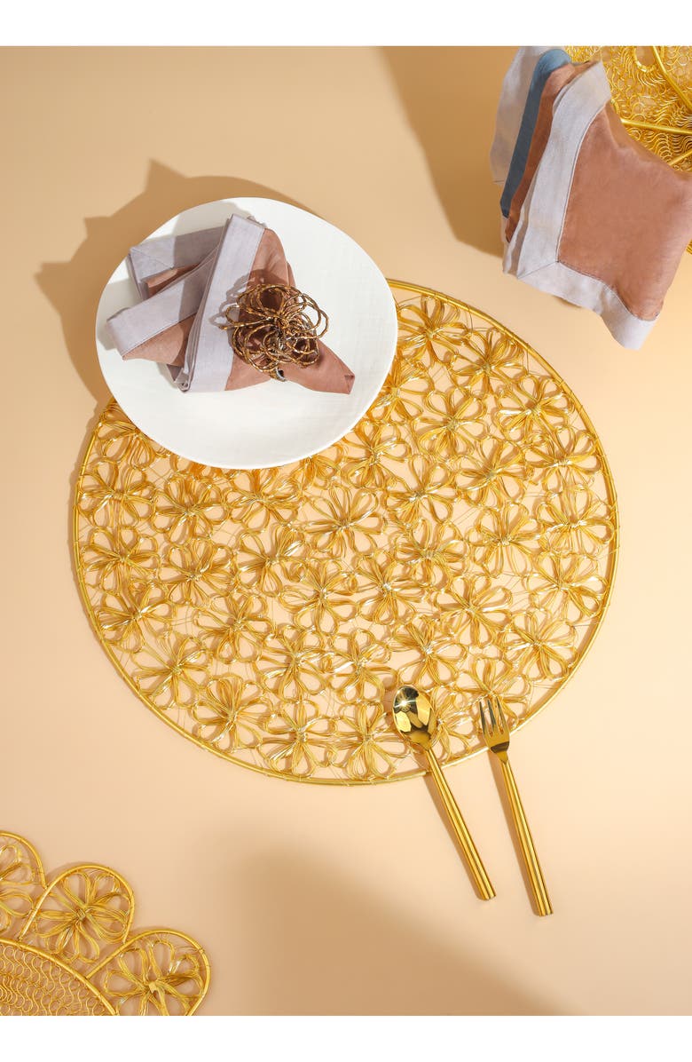 Tiramisu Bloom Lace Metal Placemat, Alternate, color, Gold