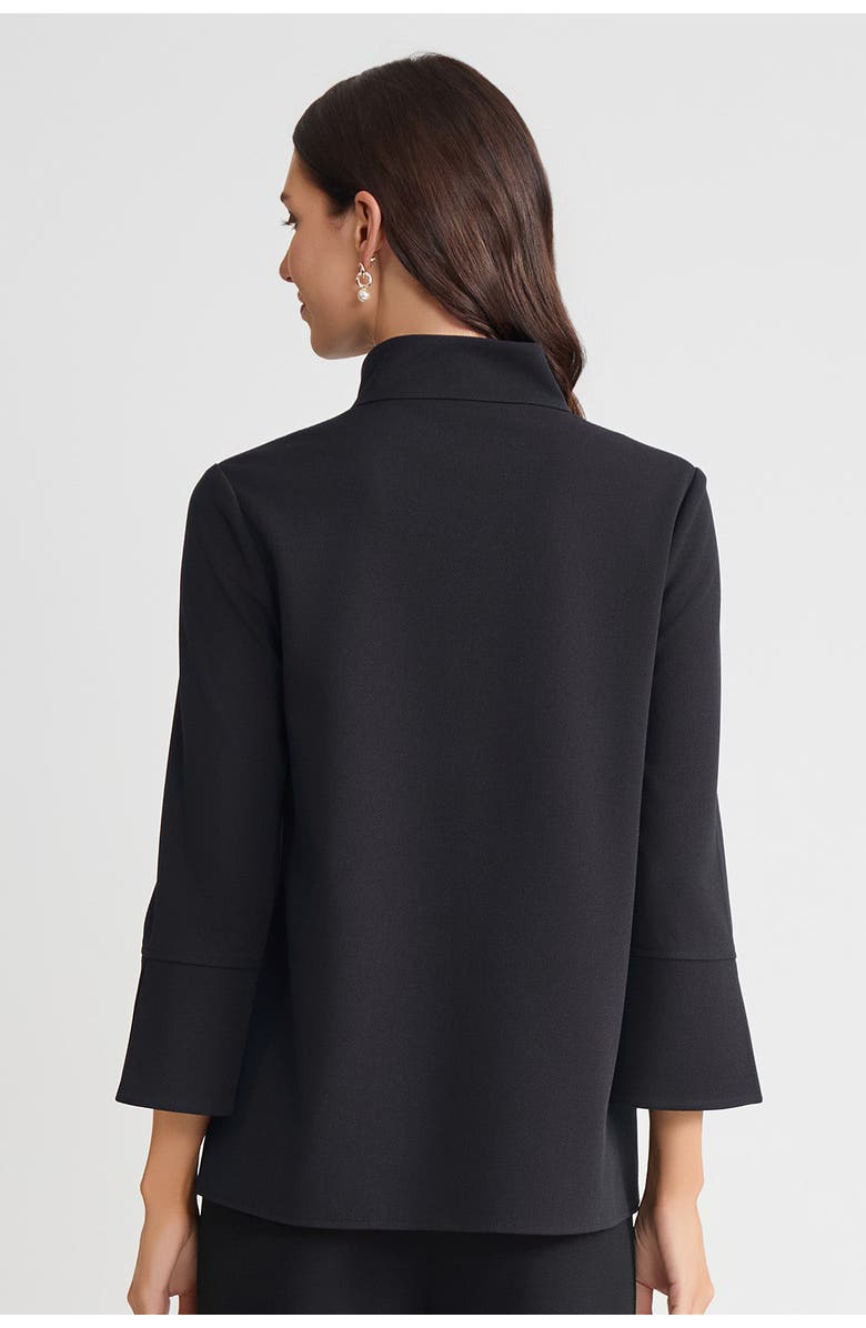 Ming Wang Stretch Deco Crepe Zip Front Pullover Blouse, Alternate, color, Black