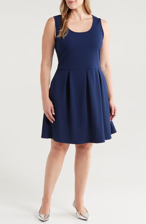 Sleeveless Stretch Fit & Flare Minidress (Plus)