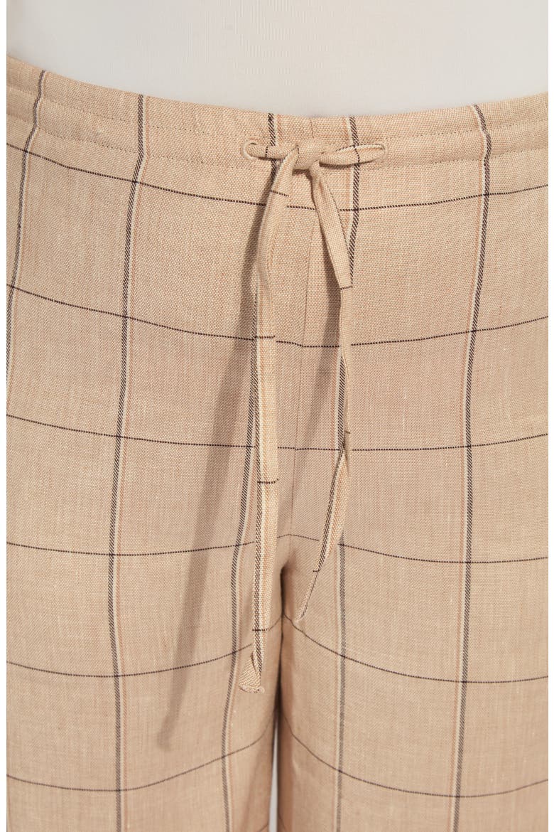 Nixie Drawstring Linen Blend Wide Leg Pants, Alternate, color, ISLA CHECK