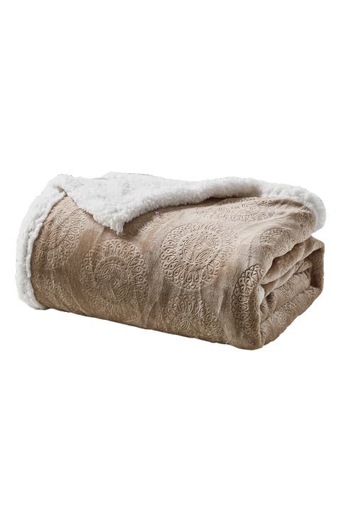 Caesar Embossed Plush Fleece & Faux Shearling Throw Blanket