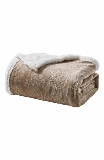 Luxury Home Caesar Embossed Plush Fleece & Faux Shearling Throw Blanket
