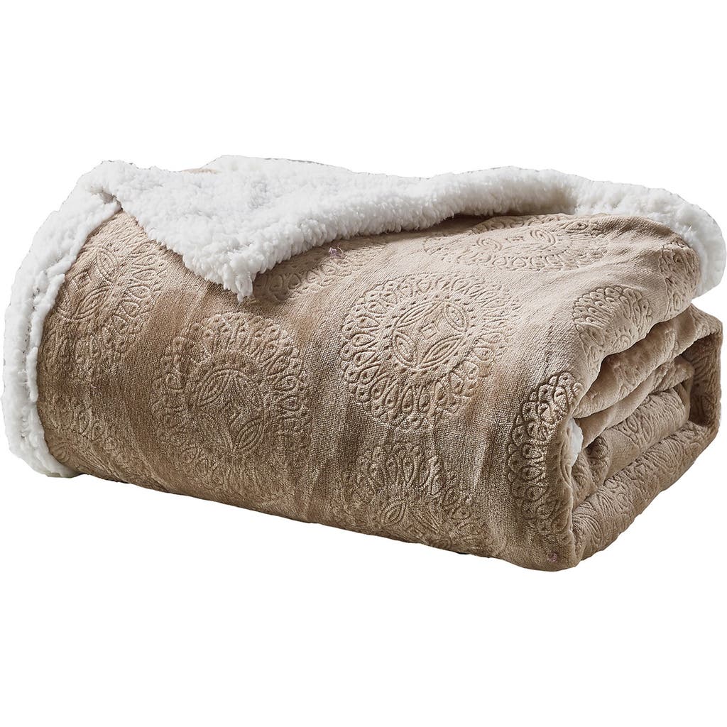 Luxury Home Caesar Embossed Plush Fleece & Faux Shearling Throw Blanket
