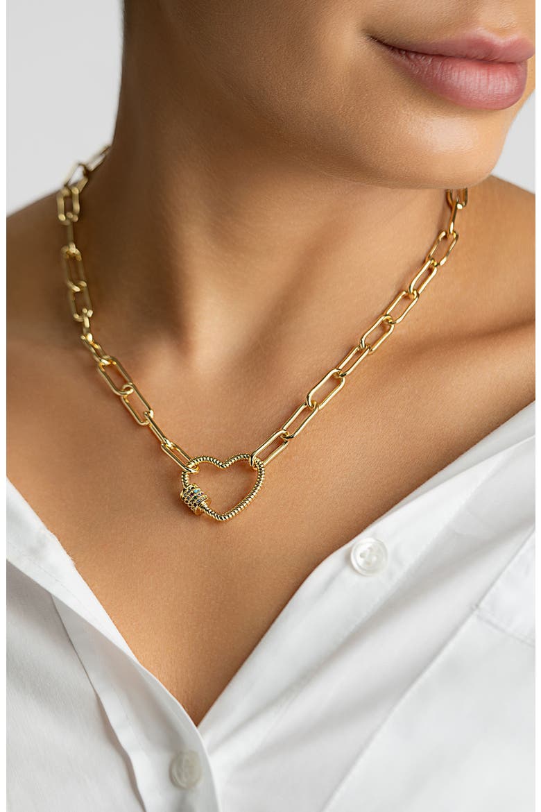 Crystal Heart Pendant Paper Clip Chain Necklace, Alternate, color, GOLD MULTI