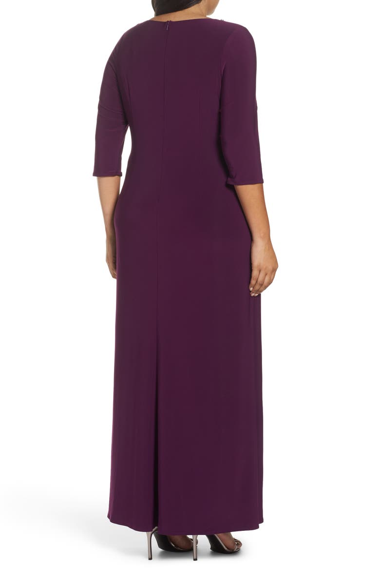 Alex Evenings Embellished Knot Front A-Line Gown, Alternate, color, 