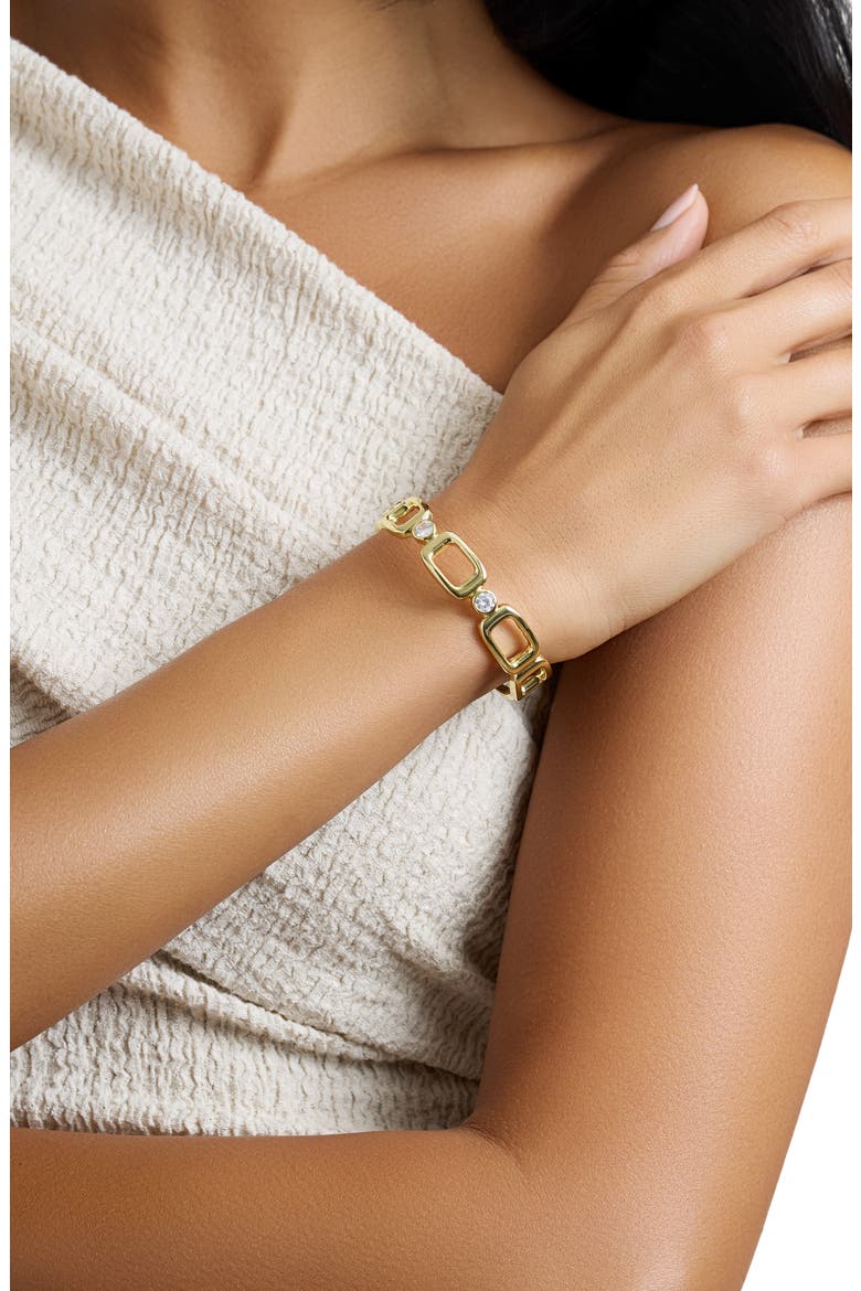 Modern Muse CZ Square Link Cuff Bracelet, Alternate, color, GOLD