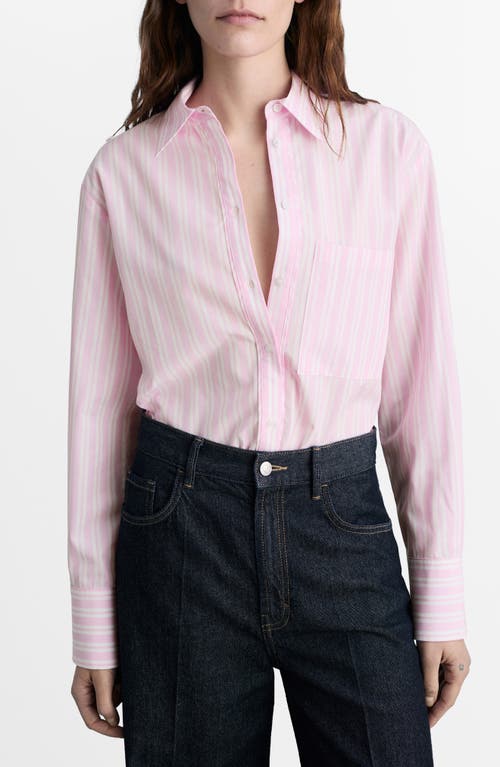 Mango Stripe Cotton Blend Button-up Shirt In Pink