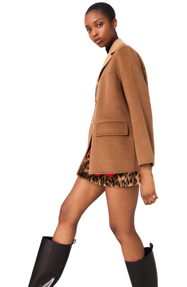 maje Double-faced mid-length coat, Alternate, color, Camel