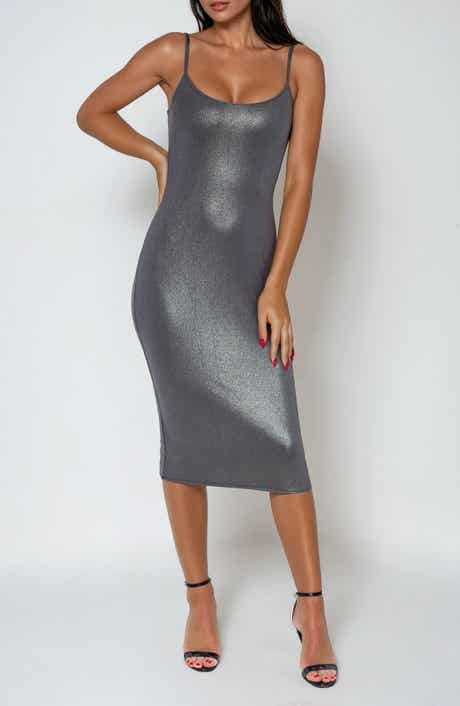 bebe Foil Rib Sleeveless Midi Dress