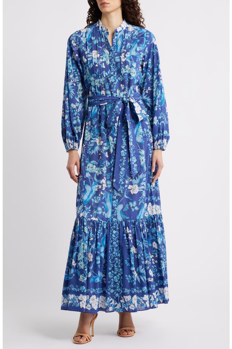 Zariah Print Long Sleeve Shirtdress, Main, color, INDIGO MULTI