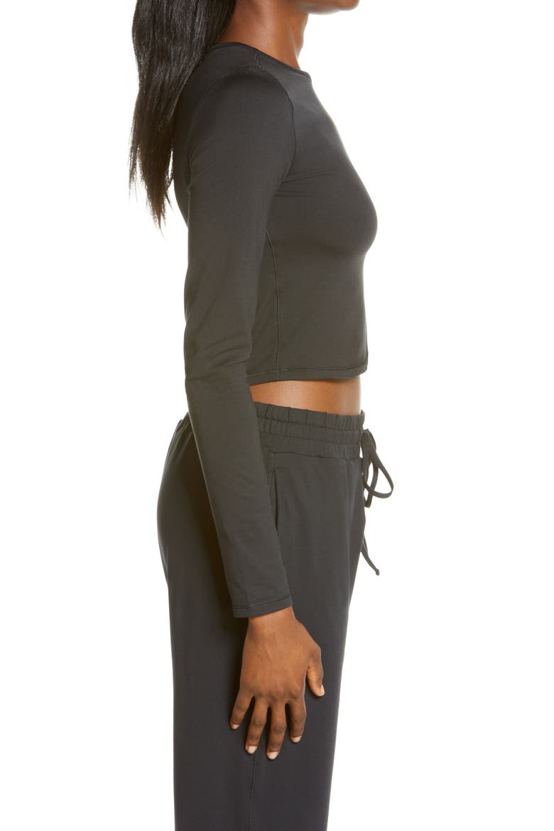 Recycled Polyester Blend Crop T-Shirt, Alternate, color, BLACK