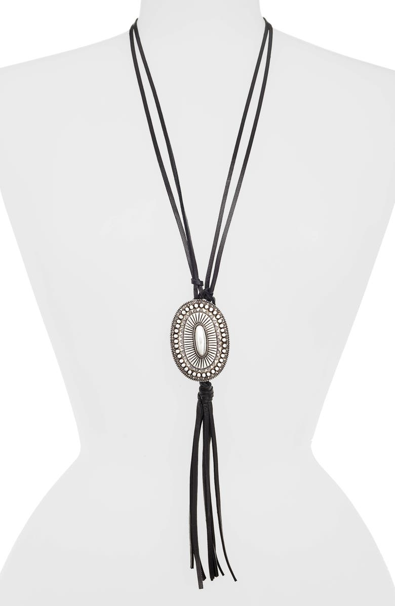 Saint Laurent Buckle Tassel Necklace, Alternate, color,