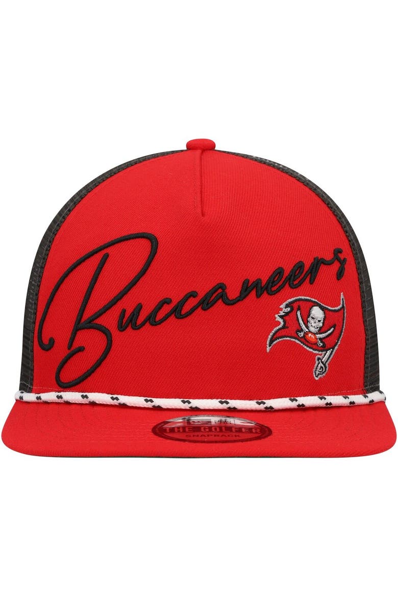 Men's New Era Red Tampa Bay Buccaneers Script Logo Golfer 9FIFTY Snapback Hat, Alternate, color, Red