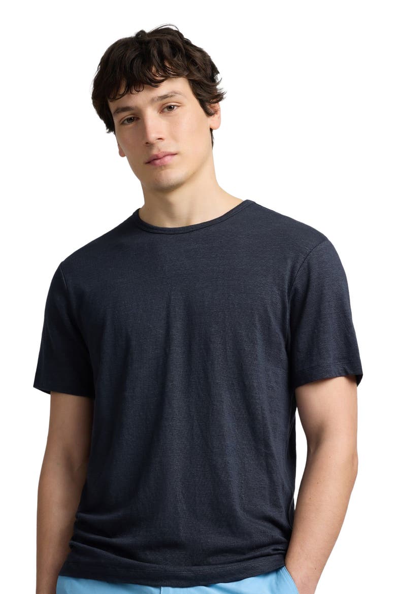 Stretch Linen Crewneck Short Sleeve Tee, Alternate, color, Midnight