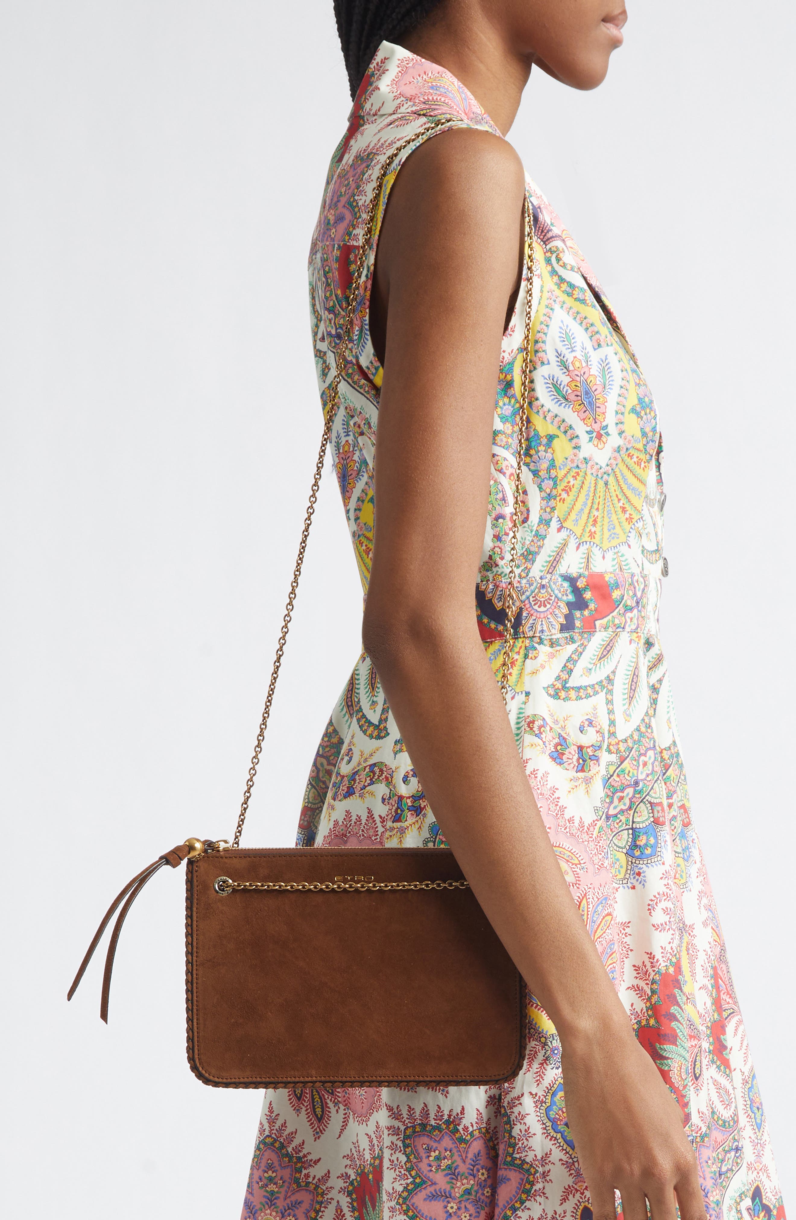 Etro Suede Crossbody Bag, Alternate, color, Ochre